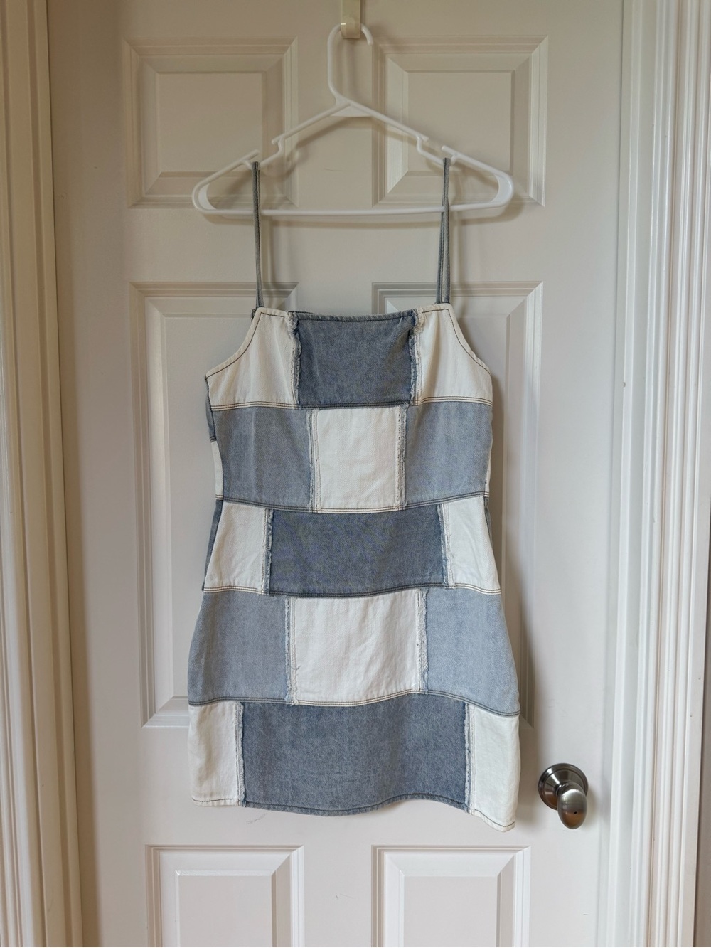 Blue Blush Light Blue & White Denim Patchwork Dress